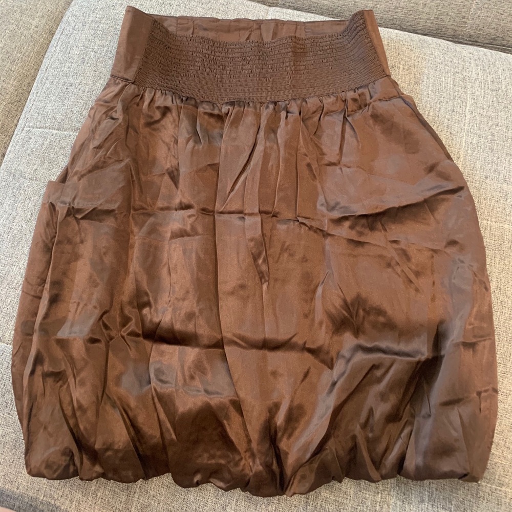 Lauren Moffatt Brown Silk Skirt with Pockets